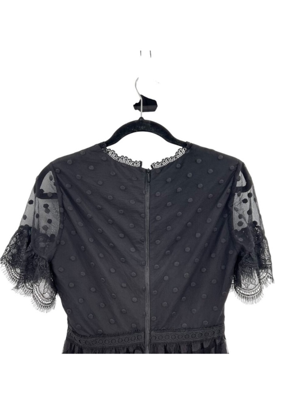 Elegant Saloni Black Lace Andi Polka Dot Dress - Picture 5 of 10